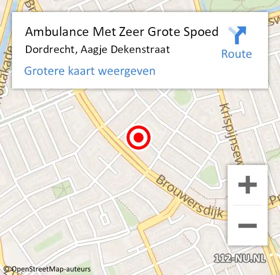 Locatie op kaart van de 112 melding: Ambulance Met Zeer Grote Spoed Naar Dordrecht, Aagje Dekenstraat op 15 juli 2024 22:28