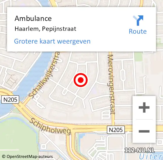 Locatie op kaart van de 112 melding: Ambulance Haarlem, Pepijnstraat op 15 juli 2024 22:40