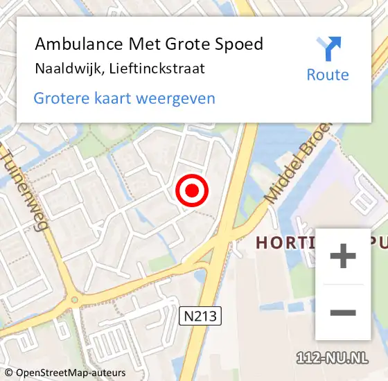 Locatie op kaart van de 112 melding: Ambulance Met Grote Spoed Naar Naaldwijk, Lieftinckstraat op 15 juli 2024 22:56