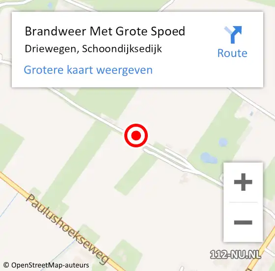 Locatie op kaart van de 112 melding: Brandweer Met Grote Spoed Naar Driewegen, Schoondijksedijk op 15 juli 2024 23:11