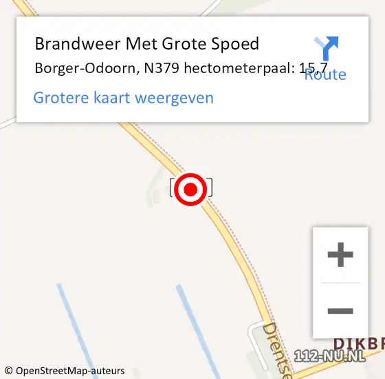 Locatie op kaart van de 112 melding: Brandweer Met Grote Spoed Naar Borger-Odoorn, N379 hectometerpaal: 15,7 op 15 juli 2024 23:44