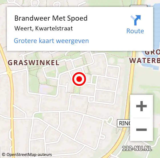 Locatie op kaart van de 112 melding: Brandweer Met Spoed Naar Weert, Kwartelstraat op 16 juli 2024 00:31