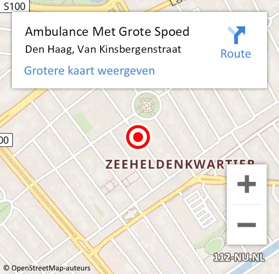 Locatie op kaart van de 112 melding: Ambulance Met Grote Spoed Naar Den Haag, Van Kinsbergenstraat op 16 juli 2024 00:32