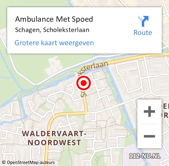 Locatie op kaart van de 112 melding: Ambulance Met Spoed Naar Schagen, Scholeksterlaan op 16 juli 2024 00:47