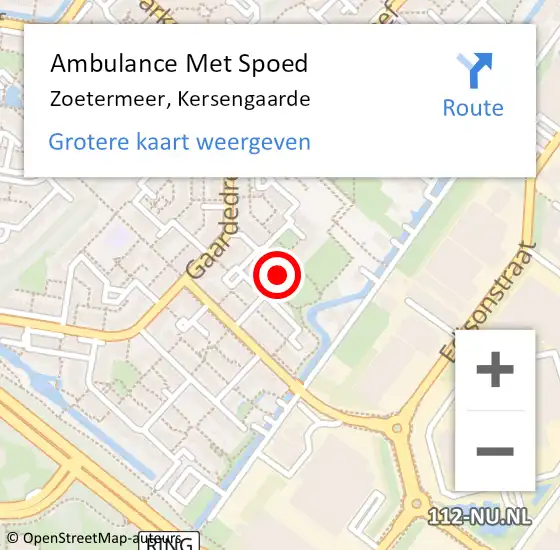 Locatie op kaart van de 112 melding: Ambulance Met Spoed Naar Zoetermeer, Kersengaarde op 16 juli 2024 01:56