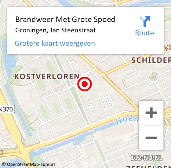 Locatie op kaart van de 112 melding: Brandweer Met Grote Spoed Naar Groningen, Jan Steenstraat op 16 juli 2024 04:20