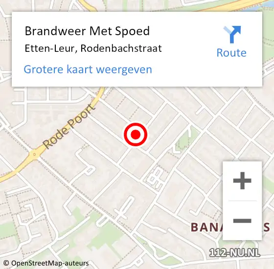 Locatie op kaart van de 112 melding: Brandweer Met Spoed Naar Etten-Leur, Rodenbachstraat op 16 juli 2024 04:22