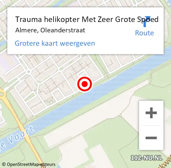 Locatie op kaart van de 112 melding: Trauma helikopter Met Zeer Grote Spoed Naar Almere, Oleanderstraat op 16 juli 2024 05:23