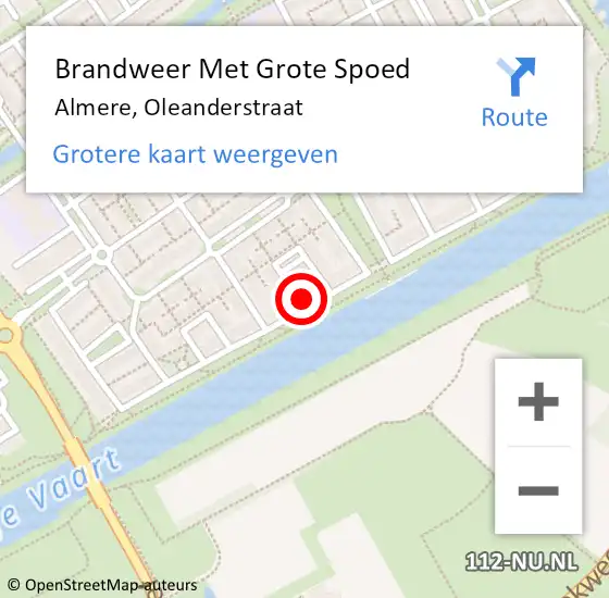 Locatie op kaart van de 112 melding: Brandweer Met Grote Spoed Naar Almere, Oleanderstraat op 16 juli 2024 05:23