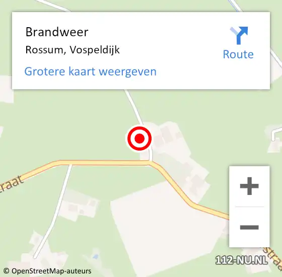 Locatie op kaart van de 112 melding: Brandweer Rossum, Vospeldijk op 16 juli 2024 06:16