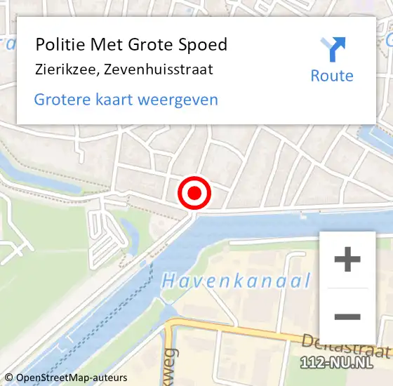 Locatie op kaart van de 112 melding: Politie Met Grote Spoed Naar Zierikzee, Zevenhuisstraat op 16 juli 2024 06:47