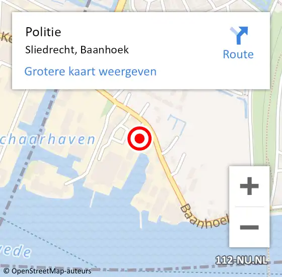 Locatie op kaart van de 112 melding: Politie Sliedrecht, Baanhoek op 16 juli 2024 07:29