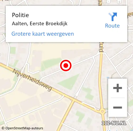 Locatie op kaart van de 112 melding: Politie Aalten, Eerste Broekdijk op 16 juli 2024 07:58