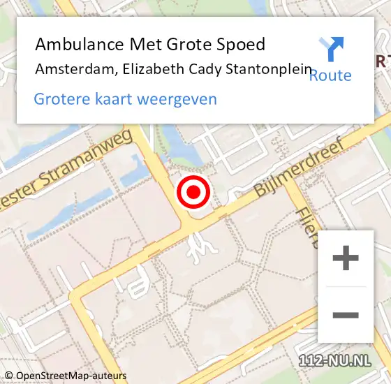 Locatie op kaart van de 112 melding: Ambulance Met Grote Spoed Naar Amsterdam, Elizabeth Cady Stantonplein op 16 juli 2024 08:46