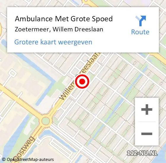 Locatie op kaart van de 112 melding: Ambulance Met Grote Spoed Naar Zoetermeer, Willem Dreeslaan op 16 juli 2024 08:55