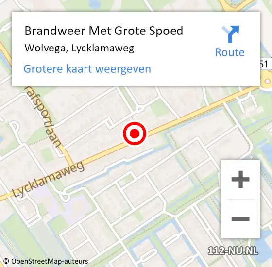 Locatie op kaart van de 112 melding: Brandweer Met Grote Spoed Naar Wolvega, Lycklamaweg op 16 juli 2024 08:56