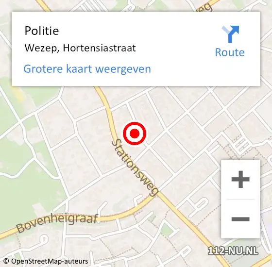 Locatie op kaart van de 112 melding: Politie Wezep, Hortensiastraat op 16 juli 2024 09:02