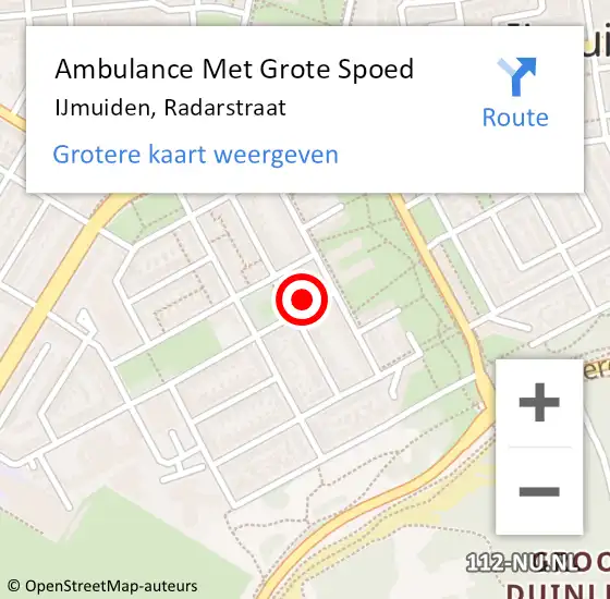 Locatie op kaart van de 112 melding: Ambulance Met Grote Spoed Naar IJmuiden, Radarstraat op 16 juli 2024 09:15