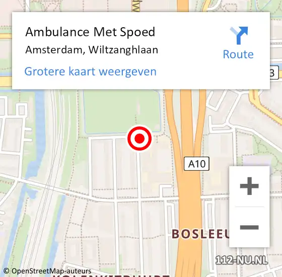 Locatie op kaart van de 112 melding: Ambulance Met Spoed Naar Amsterdam, Wiltzanghlaan op 16 juli 2024 10:02