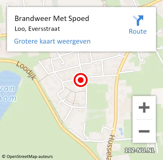 Locatie op kaart van de 112 melding: Brandweer Met Spoed Naar Loo, Eversstraat op 16 juli 2024 10:02