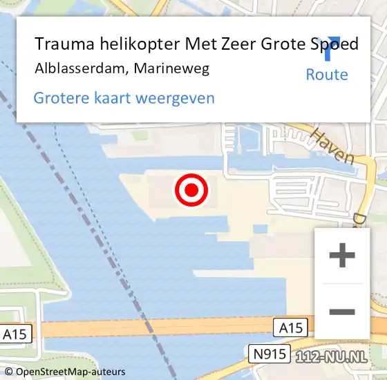 Locatie op kaart van de 112 melding: Trauma helikopter Met Zeer Grote Spoed Naar Alblasserdam, Marineweg op 16 juli 2024 10:06