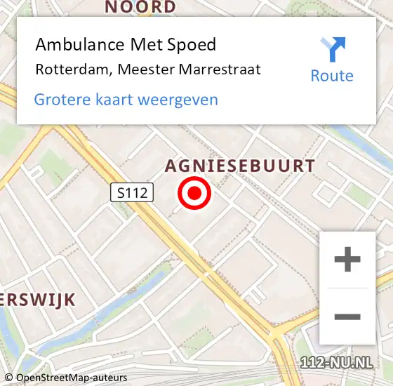 Locatie op kaart van de 112 melding: Ambulance Met Spoed Naar Rotterdam, Meester Marrestraat op 16 juli 2024 10:11