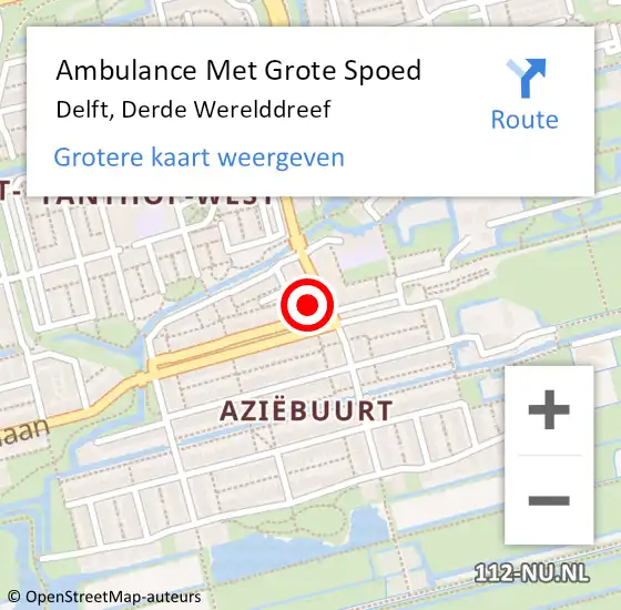 Locatie op kaart van de 112 melding: Ambulance Met Grote Spoed Naar Delft, Derde Werelddreef op 16 juli 2024 10:11