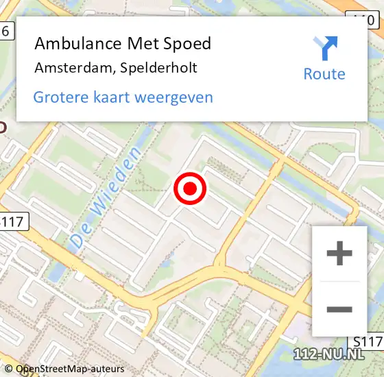 Locatie op kaart van de 112 melding: Ambulance Met Spoed Naar Amsterdam, Spelderholt op 16 juli 2024 10:40