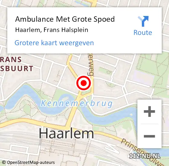 Locatie op kaart van de 112 melding: Ambulance Met Grote Spoed Naar Haarlem, Frans Halsplein op 16 juli 2024 10:46