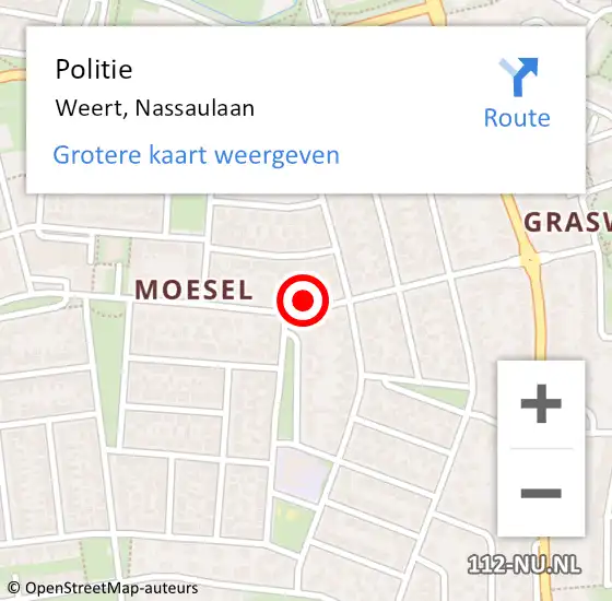 Locatie op kaart van de 112 melding: Politie Weert, Nassaulaan op 16 juli 2024 10:56