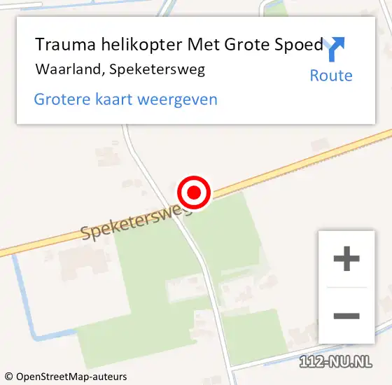Locatie op kaart van de 112 melding: Trauma helikopter Met Grote Spoed Naar Waarland, Speketersweg op 16 juli 2024 11:22