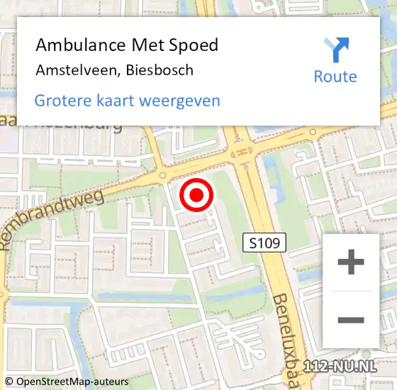 Locatie op kaart van de 112 melding: Ambulance Met Spoed Naar Amstelveen, Biesbosch op 16 juli 2024 11:27