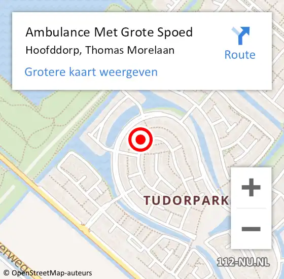 Locatie op kaart van de 112 melding: Ambulance Met Grote Spoed Naar Hoofddorp, Thomas Morelaan op 16 juli 2024 11:31