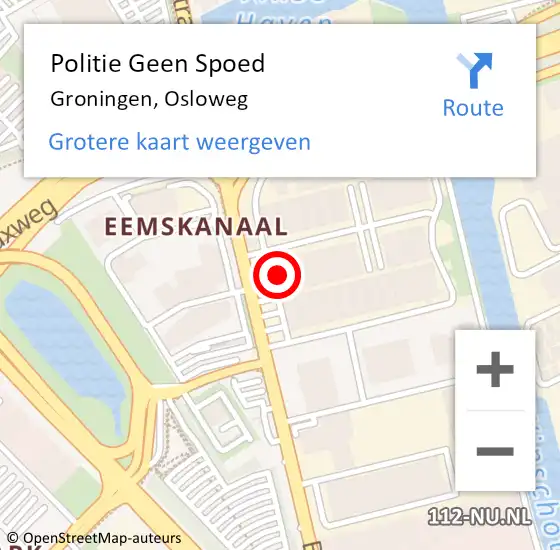 Locatie op kaart van de 112 melding: Politie Geen Spoed Naar Groningen, Osloweg op 16 juli 2024 12:29