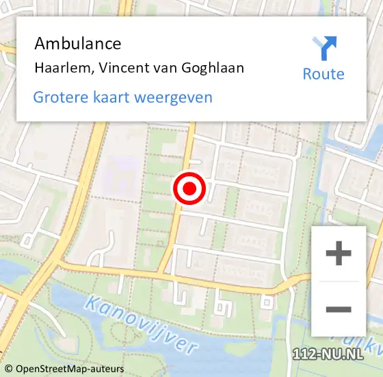 Locatie op kaart van de 112 melding: Ambulance Haarlem, Vincent van Goghlaan op 16 juli 2024 12:33