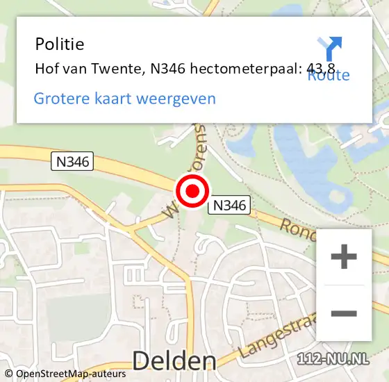 Locatie op kaart van de 112 melding: Politie Hof van Twente, N346 hectometerpaal: 43,8 op 16 juli 2024 12:37