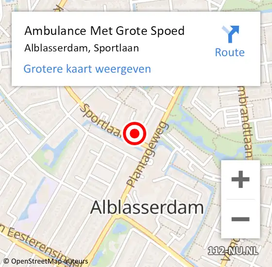 Locatie op kaart van de 112 melding: Ambulance Met Grote Spoed Naar Alblasserdam, Sportlaan op 16 juli 2024 12:53