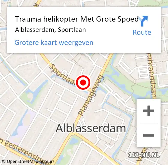Locatie op kaart van de 112 melding: Trauma helikopter Met Grote Spoed Naar Alblasserdam, Sportlaan op 16 juli 2024 12:55