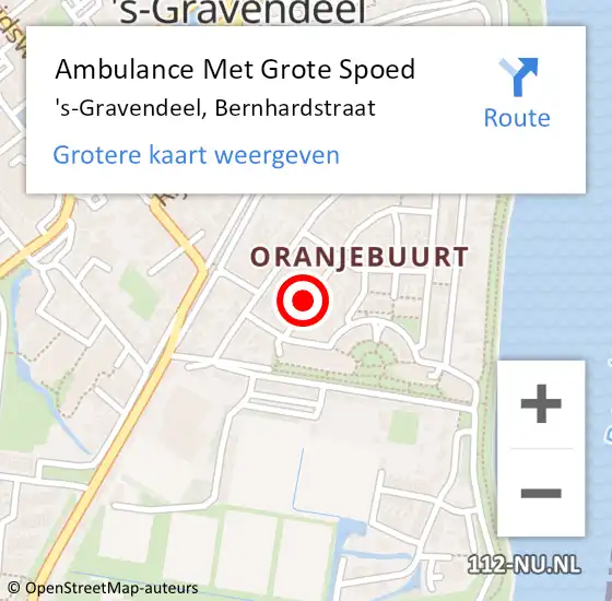 Locatie op kaart van de 112 melding: Ambulance Met Grote Spoed Naar 's-Gravendeel, Bernhardstraat op 16 juli 2024 12:57