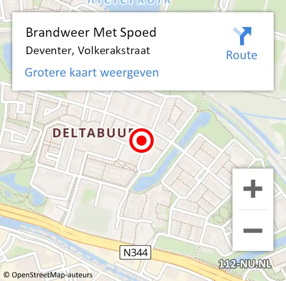 Locatie op kaart van de 112 melding: Brandweer Met Spoed Naar Deventer, Volkerakstraat op 16 juli 2024 12:57