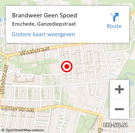 Locatie op kaart van de 112 melding: Brandweer Geen Spoed Naar Enschede, Ganzediepstraat op 16 juli 2024 13:06