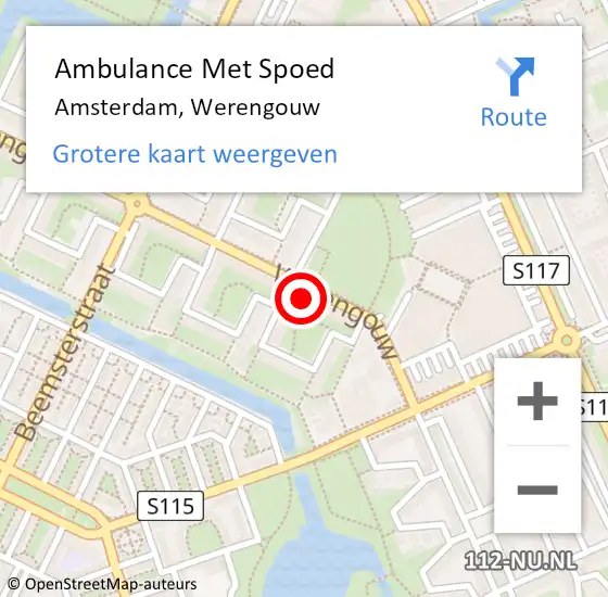 Locatie op kaart van de 112 melding: Ambulance Met Spoed Naar Amsterdam, Werengouw op 16 juli 2024 13:17