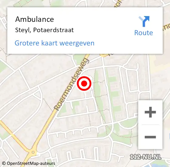 Locatie op kaart van de 112 melding: Ambulance Steyl, Potaerdstraat op 13 oktober 2014 11:00