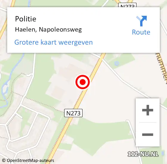 Locatie op kaart van de 112 melding: Politie Haelen, Napoleonsweg op 16 juli 2024 13:45