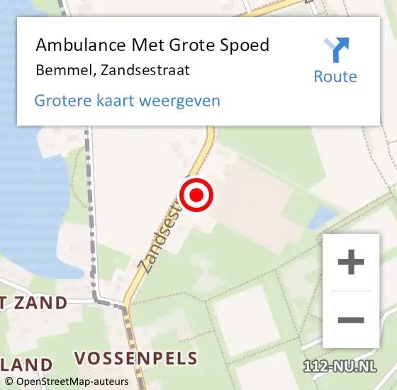 Locatie op kaart van de 112 melding: Ambulance Met Grote Spoed Naar Bemmel, Zandsestraat op 16 juli 2024 14:08