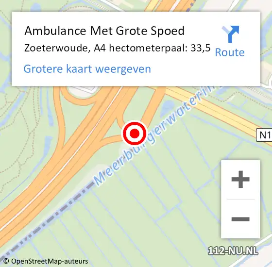 Locatie op kaart van de 112 melding: Ambulance Met Grote Spoed Naar Zoeterwoude, A4 hectometerpaal: 33,5 op 16 juli 2024 14:16