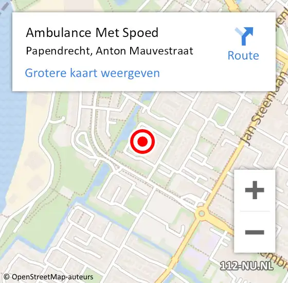 Locatie op kaart van de 112 melding: Ambulance Met Spoed Naar Papendrecht, Anton Mauvestraat op 16 juli 2024 14:16