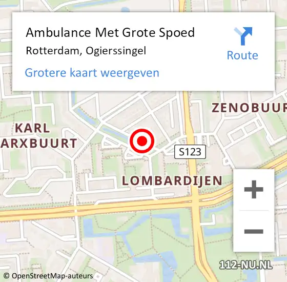 Locatie op kaart van de 112 melding: Ambulance Met Grote Spoed Naar Rotterdam, Ogierssingel op 16 juli 2024 14:19