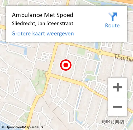 Locatie op kaart van de 112 melding: Ambulance Met Spoed Naar Sliedrecht, Jan Steenstraat op 16 juli 2024 14:26