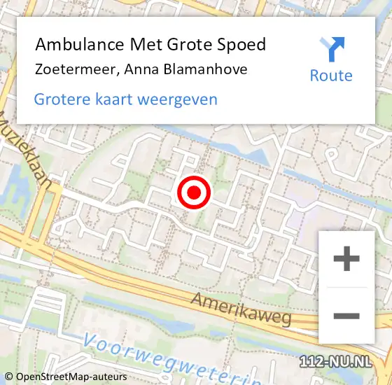 Locatie op kaart van de 112 melding: Ambulance Met Grote Spoed Naar Zoetermeer, Anna Blamanhove op 16 juli 2024 14:35